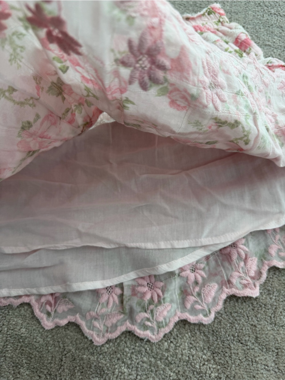LoveShackFancy Pink Floral Mini Ruffled/Tiered Lace Skirt - Picture 7 of 10